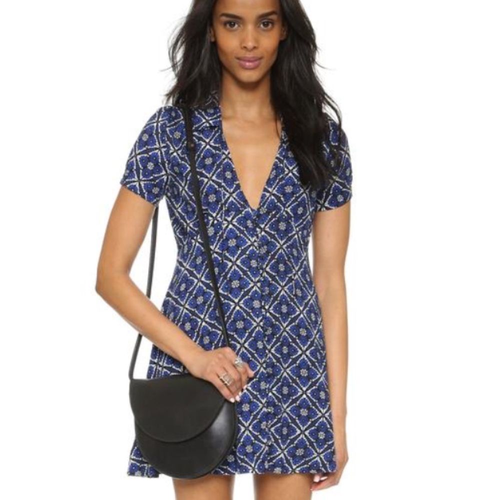 NWT $128 Free People Melody Printed Blue Mini Dress in size 0!